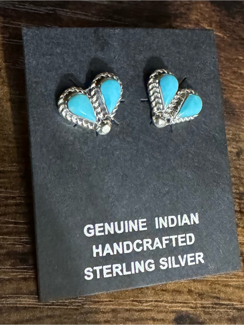 Native American Zuni Sterling Silver Turquoise Heart Earrings